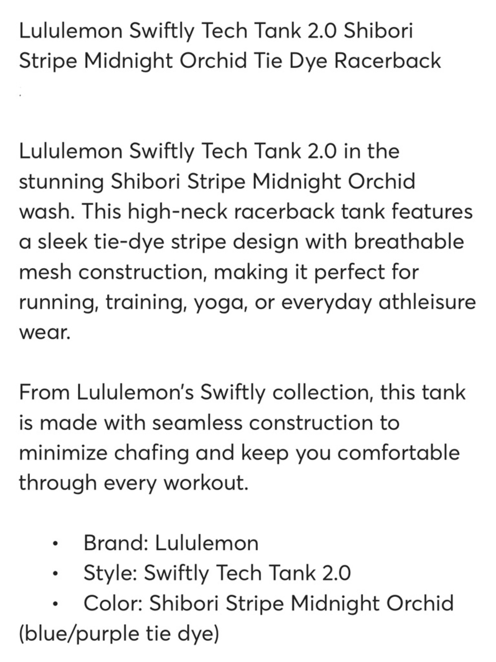 LULULEMON Swiftly Tech 2.0 Racerback Tank Shibori Stripe Midnight Orchid Tie Dye - Picture 8 of 9